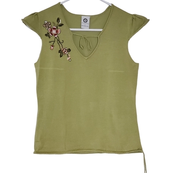 2107 * Ellemenno Embroidered Top Green Size L Vintage 90s Y2K - Picture 1 of 7